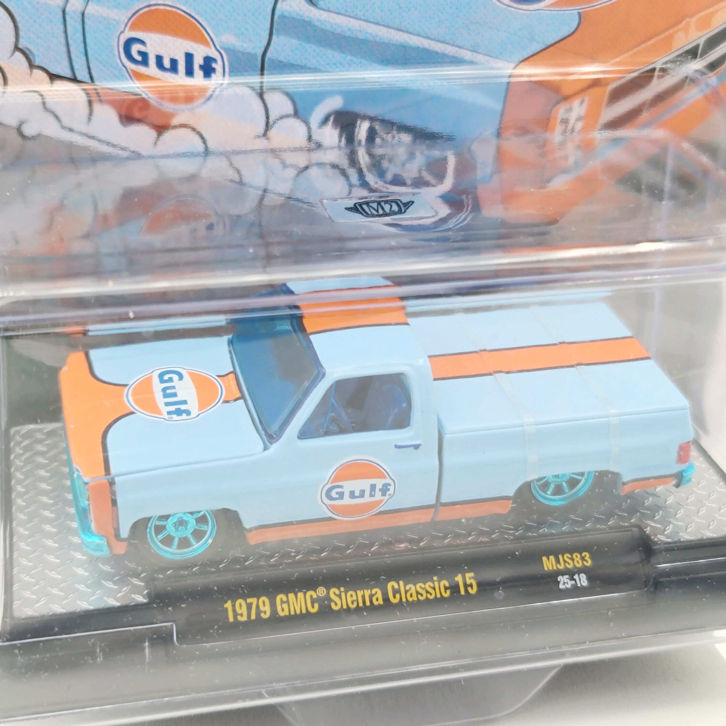 M2 Machines - CHASE - '79 GMC Sierra Classic Pickup - 1:64, Gulf Oil (2025 MiJo Exclusives - Limited Edition)